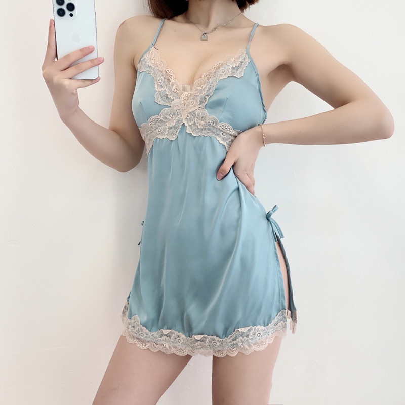 Đầm Ngủ Vải Lụa Lạnh Mỏng Hở Lưng Thiết Kế Quyến Rũ Cho Nữ