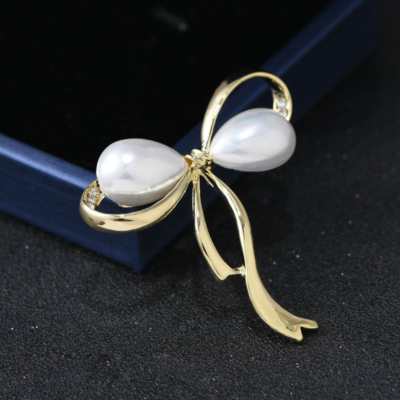 2 Ghim Cài Áo Hình Nơ Đính Đá Và Ngọc Trai Thời Trang