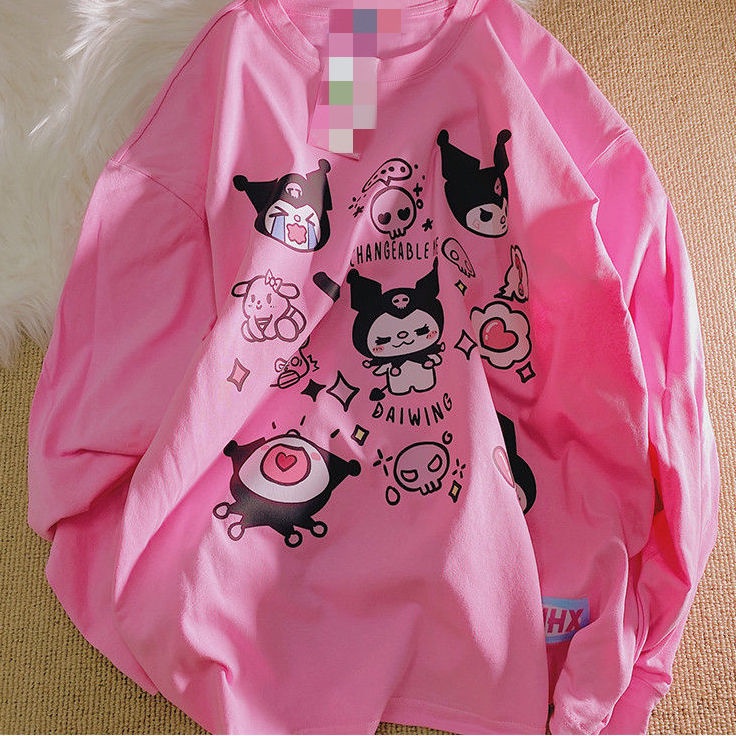 Áo Thun Tay Dài Cổ Tròn Dáng Rộng Phong Cách Hàn Quốc Thời Trang Xuân Thu Dành Cho Nữ Kuromi Top% 2022