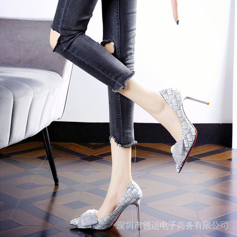 Giày Cao Gót Mũi Nhọn Phối Nơ Đính Đá 21 Màu Sắc Thời Trang Mùa Thu Cho Nữ