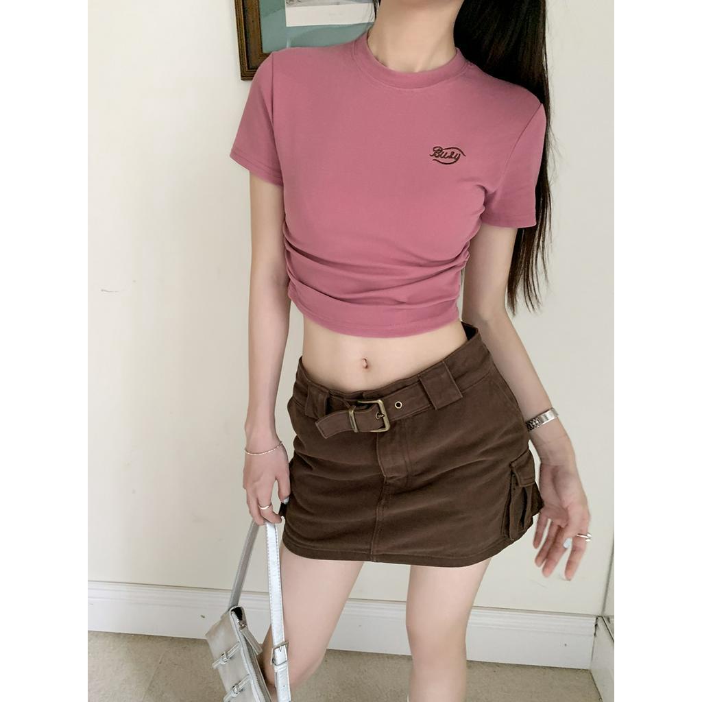 Áo Thun Dáng Ôm Ngắn Tay Thêu Hình Phong Cách Cổ Điển 62627