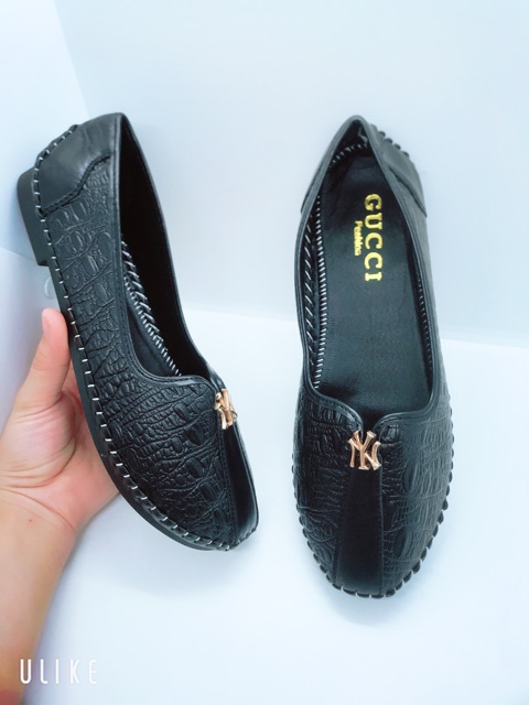 Giày bệt búp bê khâu viền da mềm gắn tag N.Y cực êm