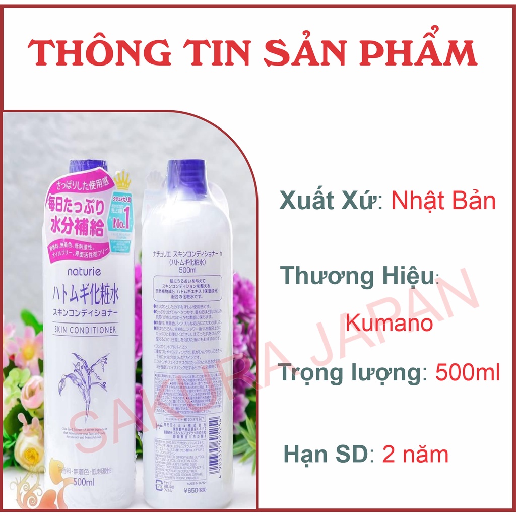 Nước hoa hồng dưỡng ẩm hạt ý dĩ Kumano 500ml