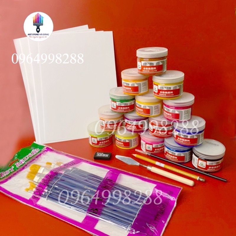 Set Họa cụ vẽ tranh Màu oat - màu bột pha sẵn cơ bản dành cho người mới bắt đầu