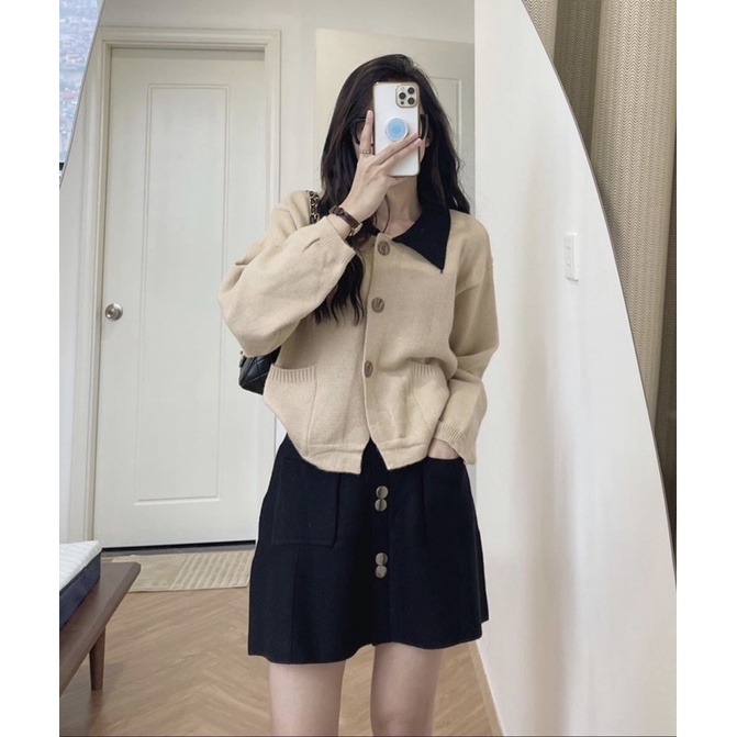 [HÀNG SẴN]ÁO CADIGAN LEN CÚC MỞ CỔ PHỐI MÀU 1102/ÁO CADIGAN TIỂU THƯ VINTAGE | BigBuy360 - bigbuy360.vn