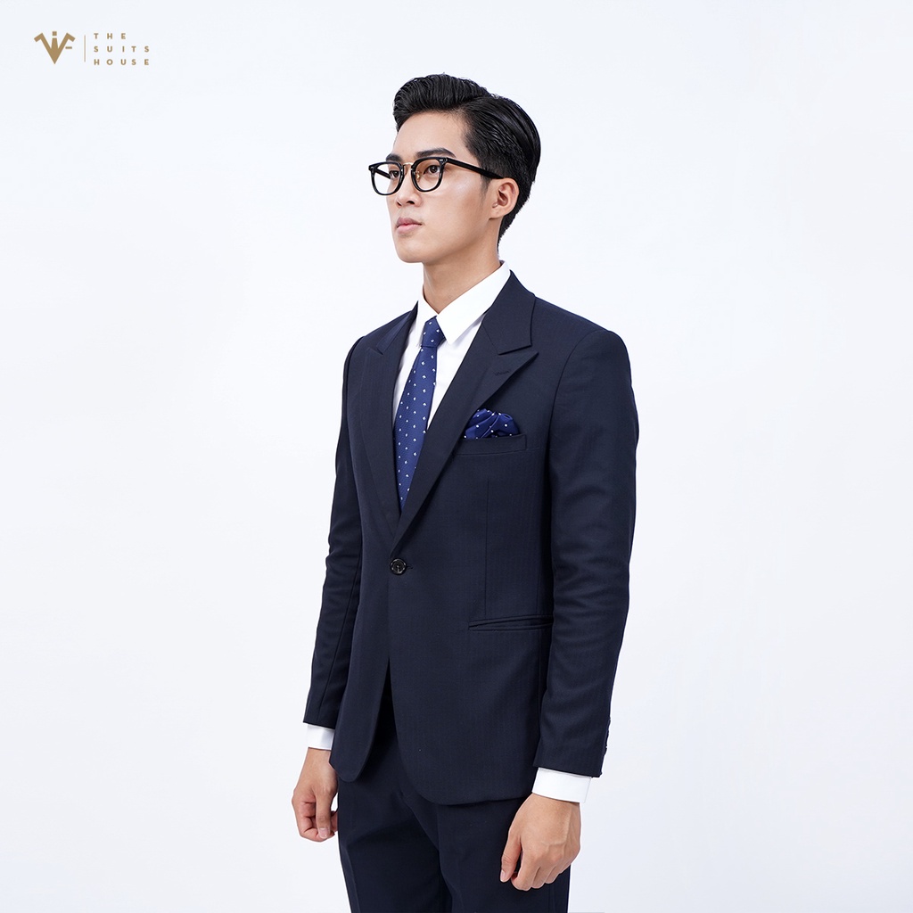 Bộ vest nam xanh đen vân xương cá, suits sartorial, form ôm The Suits House