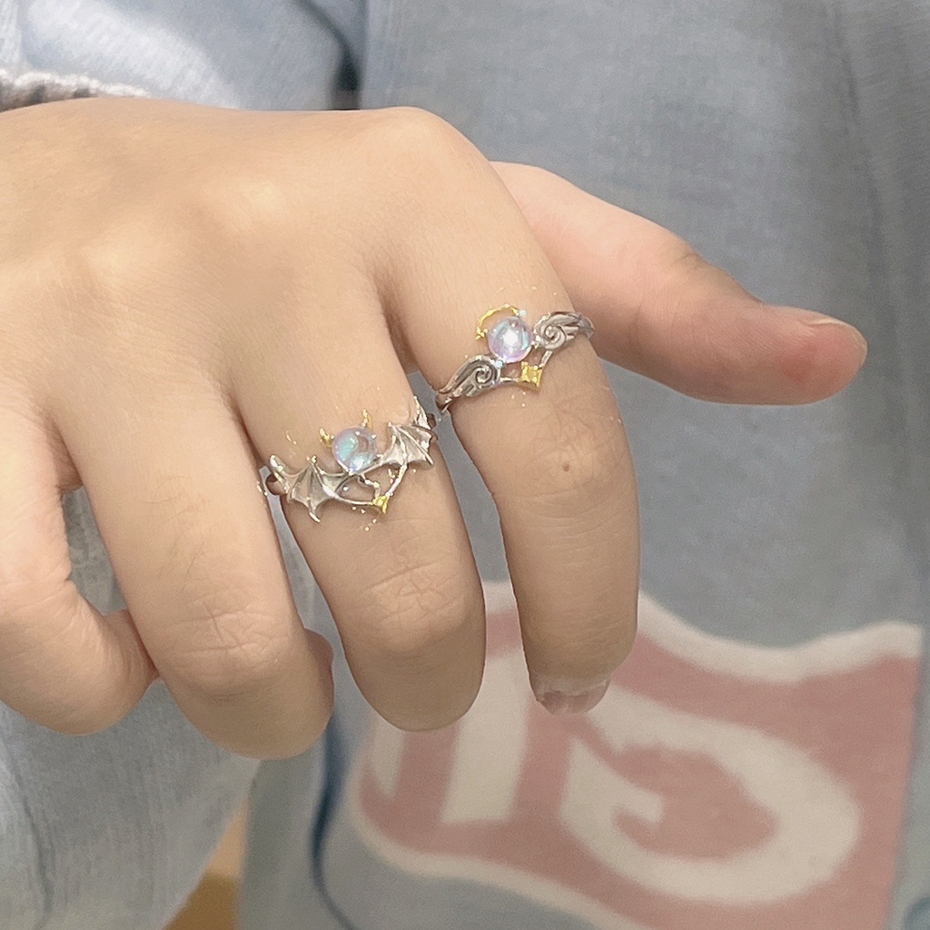 🌸Cho Cặp Nhẫn Bạc Họa Tiết Trái Tim Thời Trang Đôi Nhẫn quỷ thiên thần