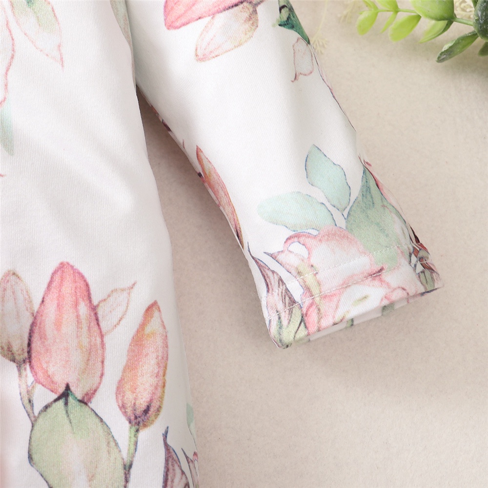 Áo liền quần MIKRDOO dài tay họa tiết in hoa kèm băng đô dễ thương cho bé gái 0-18 tháng