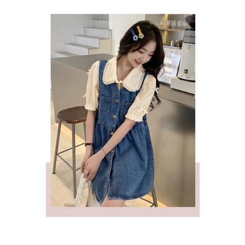 Váy Yếm Bò Denim, Đầm Jean Dáng Baby Doll Không Tay Sát Nách Phong Cách Tiểu Thư Hàn Quốc Cài Cúc Cổ V loại 1 Năng Động
