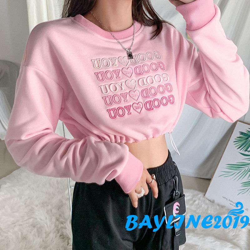 Áo Croptop Dài Tay Thêu Chữ Thời Trang Nữ Trẻ Trung