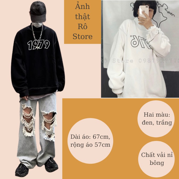 Áo sweater/ Áo nỉ nam nữ dáng rộng unisex in chữ 1976 chuẩn tay bồng RÔ STORE SW18