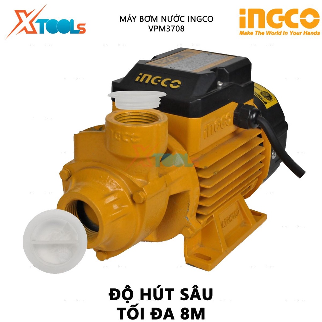Máy bơm nước INGCO VPM3708 | máy bơm hút nước 370W (0.5HP), mô tơ dây đồng, máy bơm gia đình, bơm tưới cây, phi 1''x1''