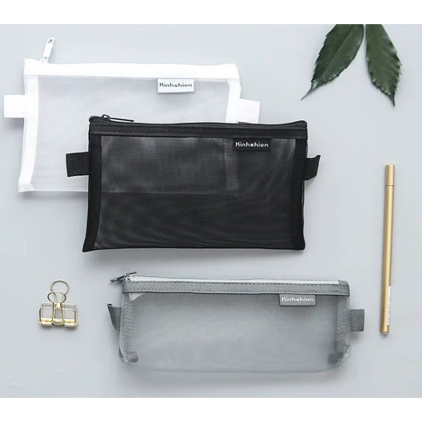 Túi lưới trong suốt đựng bút viết , mỹ phẩm , đồ dùng cá nhân , có khóa kéo