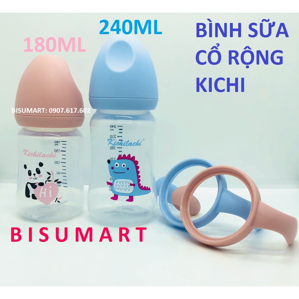 Bình Sữa Cổ rộng Kichi, Bình sữa cho bé nhựa PP 160ml/ 240ml/300ml ( Có quai cầm )