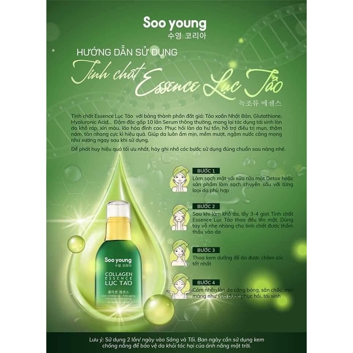 Serum Lục Tảo Soo Young chính hãng - Serum Collagen Essence dưỡng trắng và giữ ẩm da