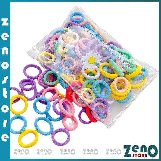 Gói chun buộc tóc 50 dây cho bé, dây buộc tóc nhiều màu co giãn đựng trong túi zip PT35