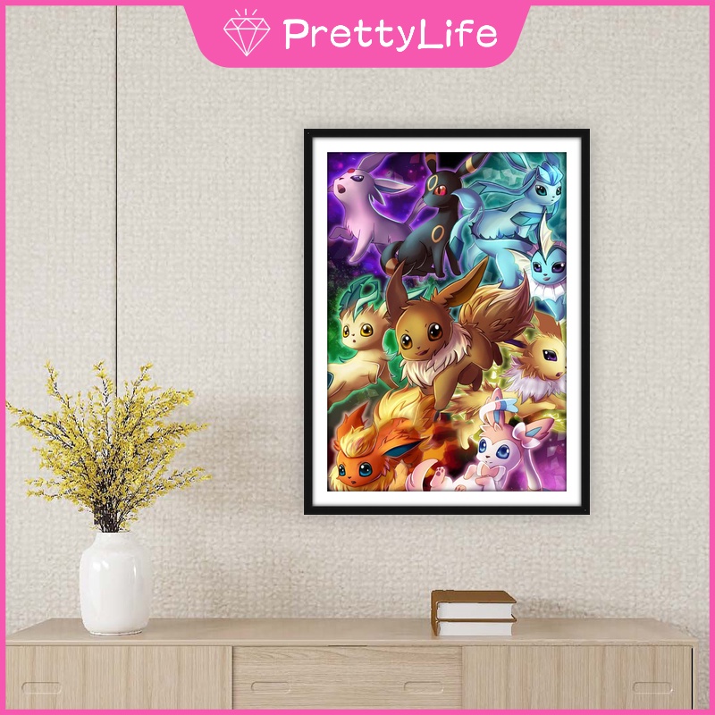 Bộ tranh đính đá 5D họa tiết hoạt hình Pokemon độc đáo kích thước 30x40cm DIY dùng trang trí