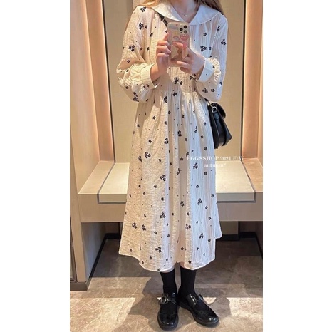 Đầm - Váy babydoll phối cổ hoạ tiết hoa nhí