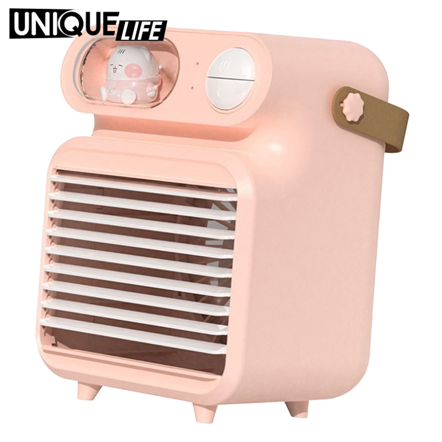 [Unique Life]Portable Air Conditioner Fan, Personal Space Mini Evaporative Air Cooler Quiet Desk Fan with Handle, Humidifier Misting Fan, 3 Speeds, with LED Light