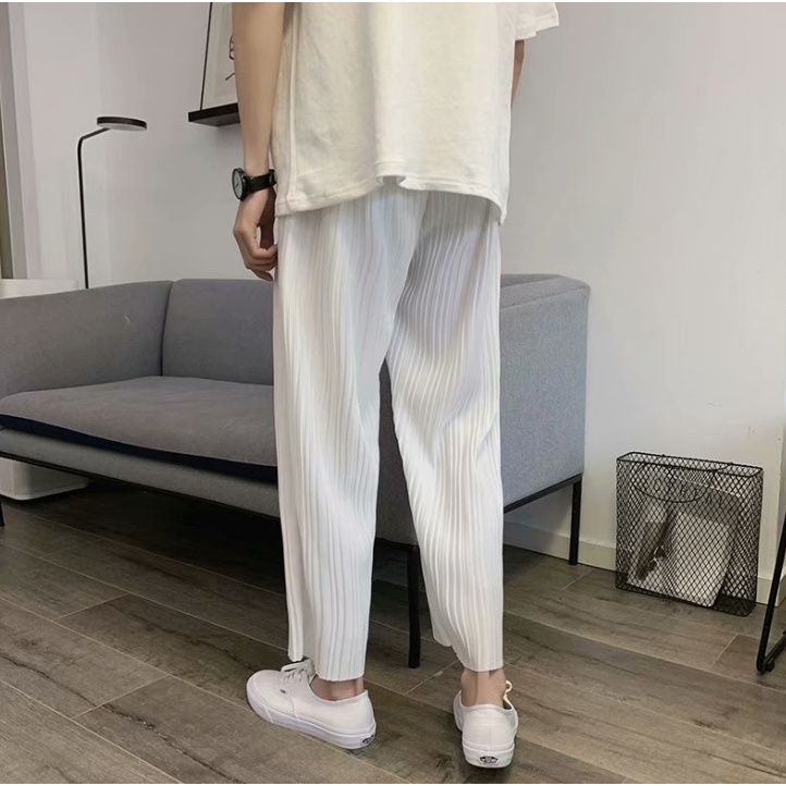 Quần ống rộng Màu Trơn Họa Tiết Kẻ Sọc Phong Cách Hàn Quốc Thời Trang Cho Nam