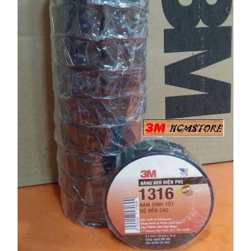 3M 1316 18mm dài 16m - BĂNG KEO ĐIỆN PVC - CÁCH ĐIỆN ĐẾN 600V chuyên dùng cho mạch điện gia đình