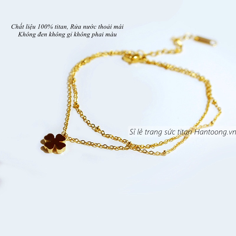 Lắc chân nữ chất liệu titan không gỉ thiết kế 2 tầng cỏ 4 lá xinh xắn phong cách hàn quốc
