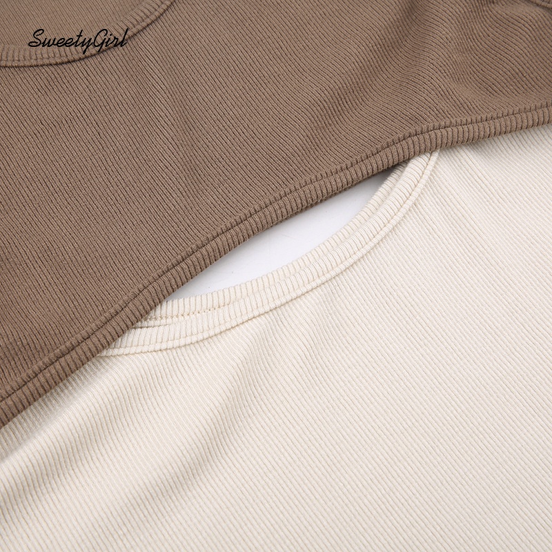 Áo Tank Top Cổ Tròn Màu Tương Phản Thời Trang 2022 Quyến Rũ Cho Nữ