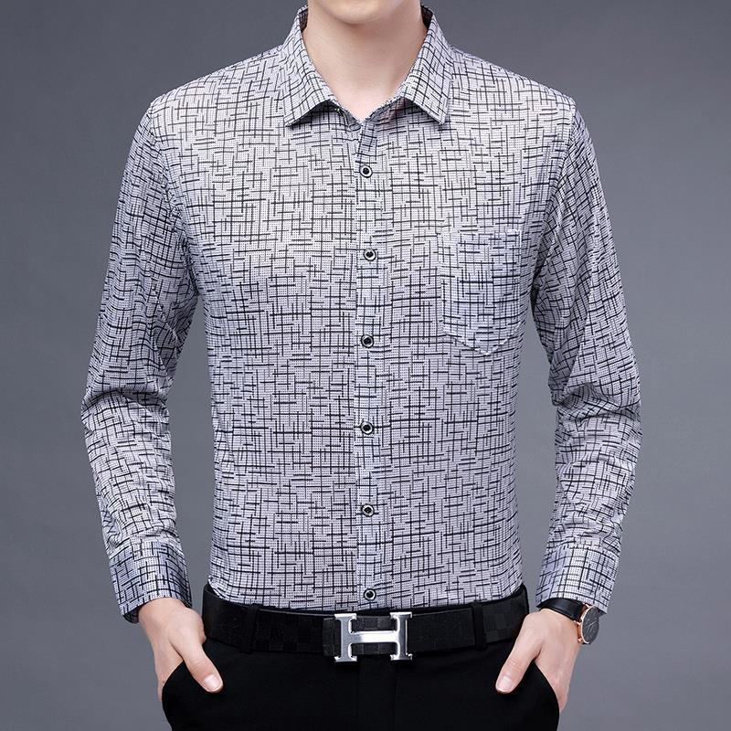 Áo Sơ Mi Lụa Lạnh Tay Dài Dáng Rộng Thời Trang Xuân Hè Dành Cho Nam Giới Độ Tuổi Trung Niên 40-50 Tuổi