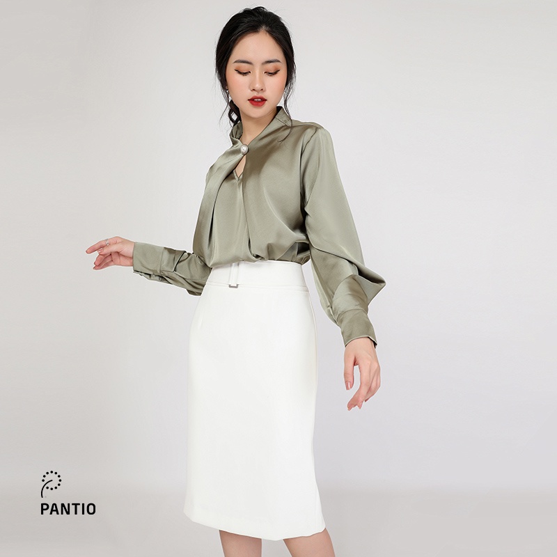 Áo sơ mi lụa cổ áo đặc biệt dáng suông FAS52100- PANTIO