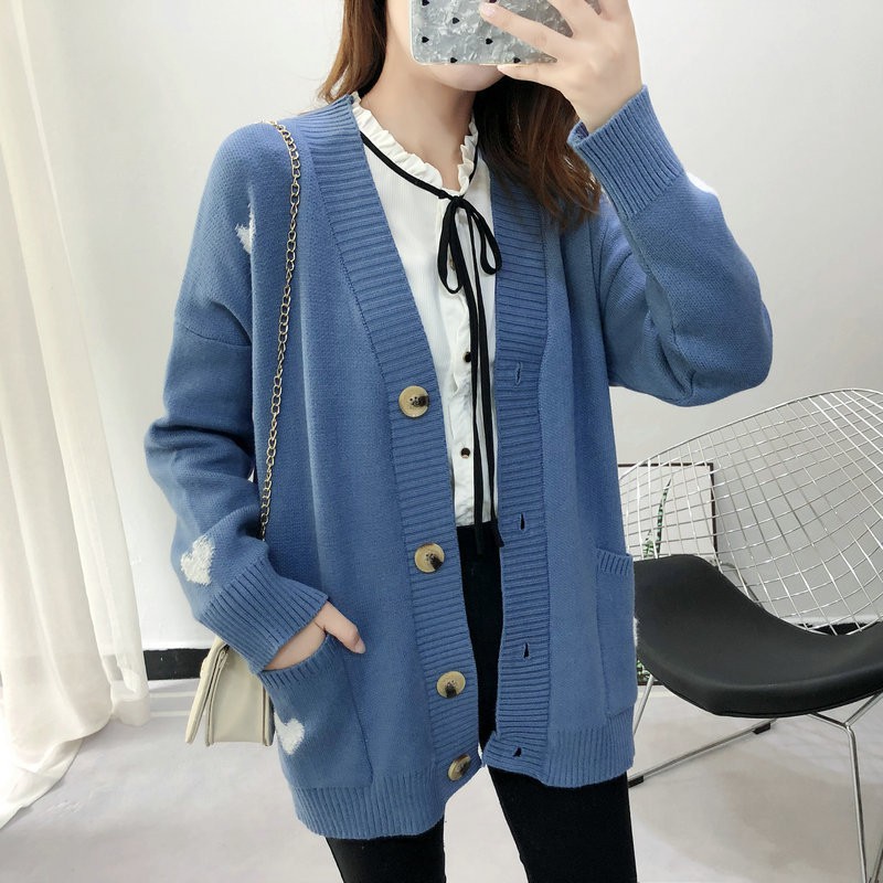 Xả hàng - Áo khoác len cardigan họa tiết trái tim 6037 2H06