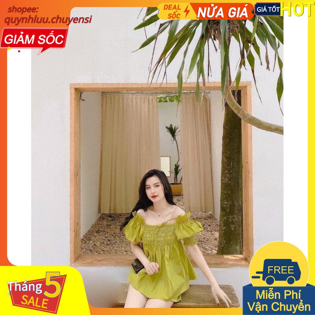 [Mã WASTCOOL giảm 15% tối đa 50K đơn 99K] BNU69 - SET ĐŨI XANH CHUỐI CHUN NGỰC TAY BỒNG NỮ