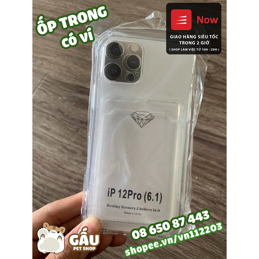 Ốp trong suốt có ngăn ví đựng thẻ, ảnh cho lPhone X/Xs/Xsmax/7Plus/8Plus/xr/11promax/12promax/11/11pro/7/8/6/6s