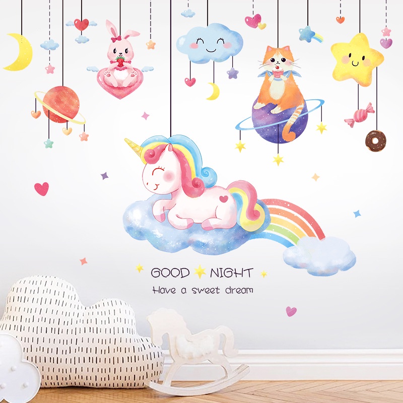 Miếng dán tường trang trí hình kỳ lân/ đám mây/ ngôi sao xinh xắn