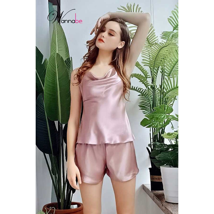 [Mã FASHIONMALLT4 giảm 15% đơn 150k] Đồ bộ mặc nhà Wannabe, bộ short BSS01 cổ đổ sang trọng