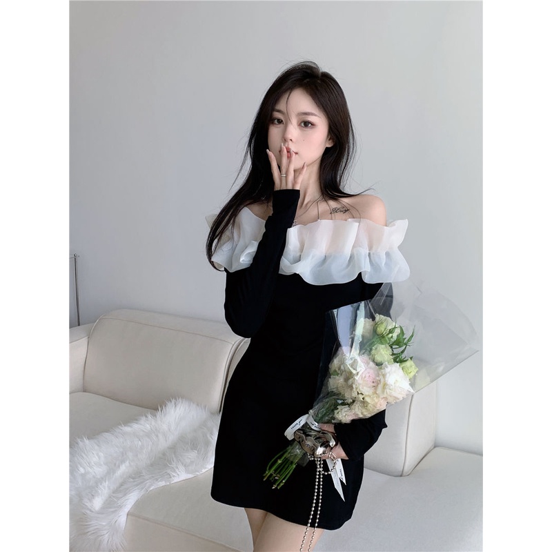 Đầm Ôm Tay Dài Cổ Bèo Nhún Xếp Nếp Thời Trang Mùa Hè Xinh Xắn Cho Nữ