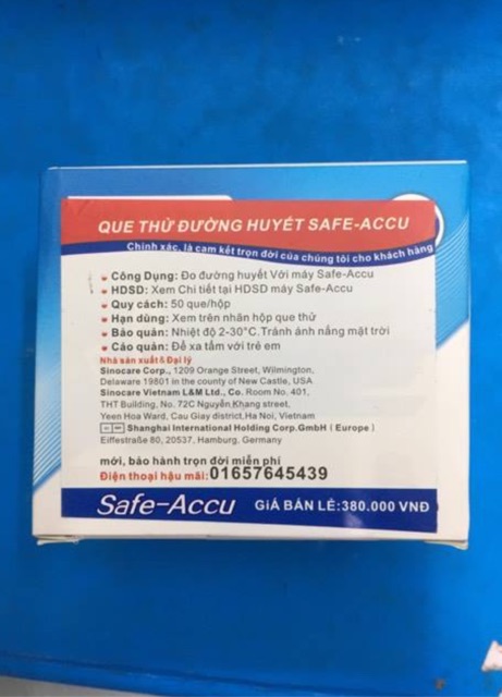 Que thử đường huyết Safe-Accu, hộp 50 que (tặng 10 kim chích máu, 10 bông tẩm cồn)