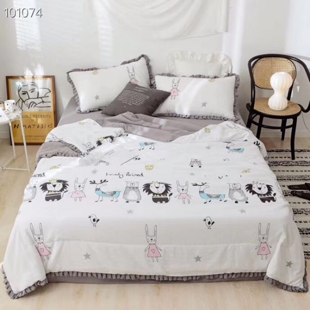 Set chăn ga đũi viền bèo