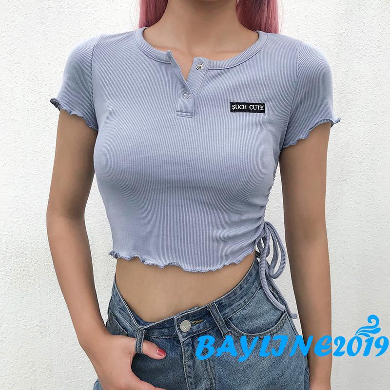 Áo Lửng Nữ Tay Ngắn Có Dây Rút Thời Trang Quyến Rũ