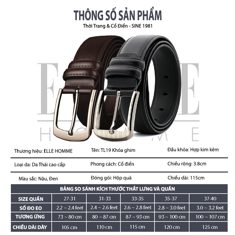 Thắt lưng nam cao cấp da PU phong cách Hàn Quốc thời trang ELLE HOMME - TL19