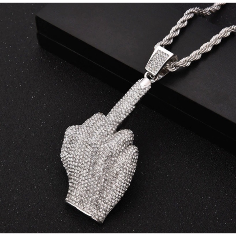 Vòng cổ Kim Loại Hình Ngón Tay Giữa Phong Cách Hip hop Đường Phố