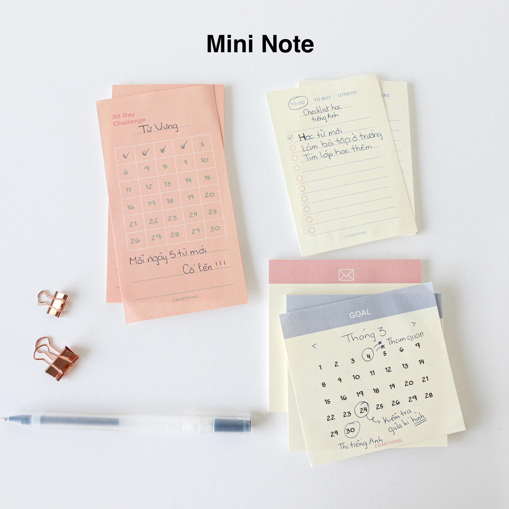 Giấy note ghi chú danh sách, checklist, goal checker, lời nhắn Crabit