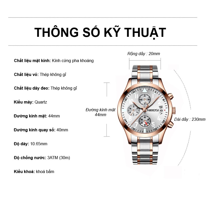 Đồng hồ nam NIBOSI 2303 dây thép đúc chạy 6 kim năng động | BigBuy360 - bigbuy360.vn