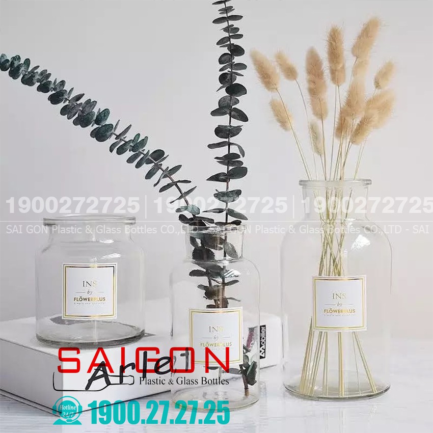 Bình Hoa Thủy Tinh Tròn Miệng To Phong Cách Cổ điển | Tùy Chọn Dung Tích