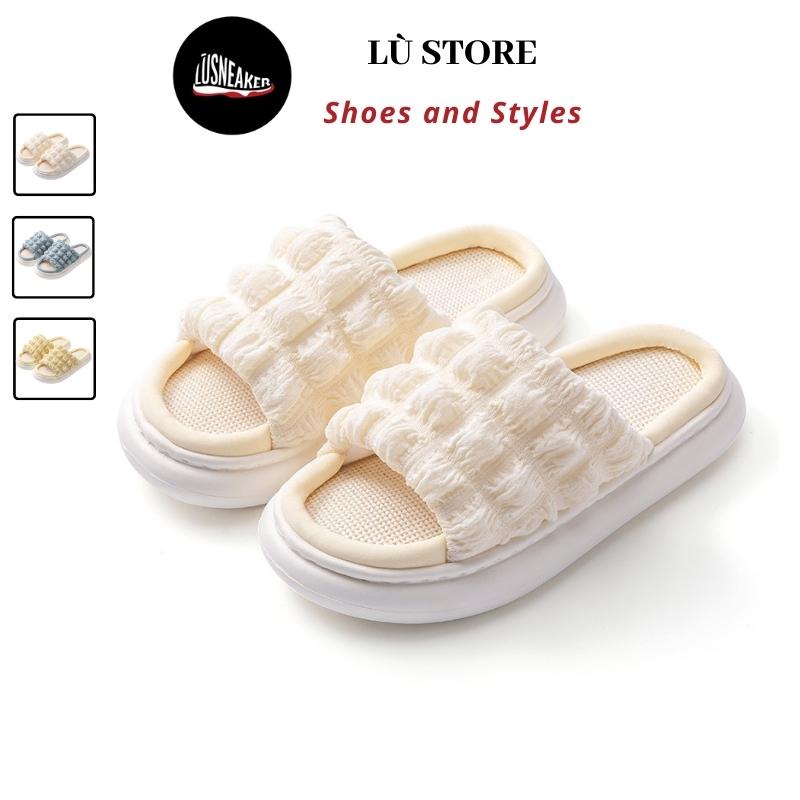 Dép đi trong nhà, dép nữ vải lanh thấm hút mồ hôi đế bánh mì eva chống trơn trượt [Lù store] - DV01