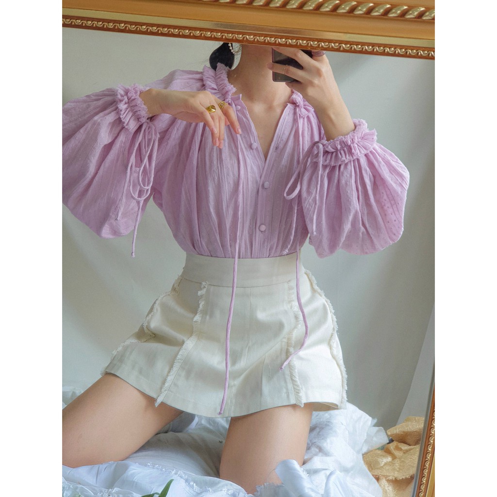 Áo Gypsyshirt màu mới tay áo và cổ được xé tua thủ công