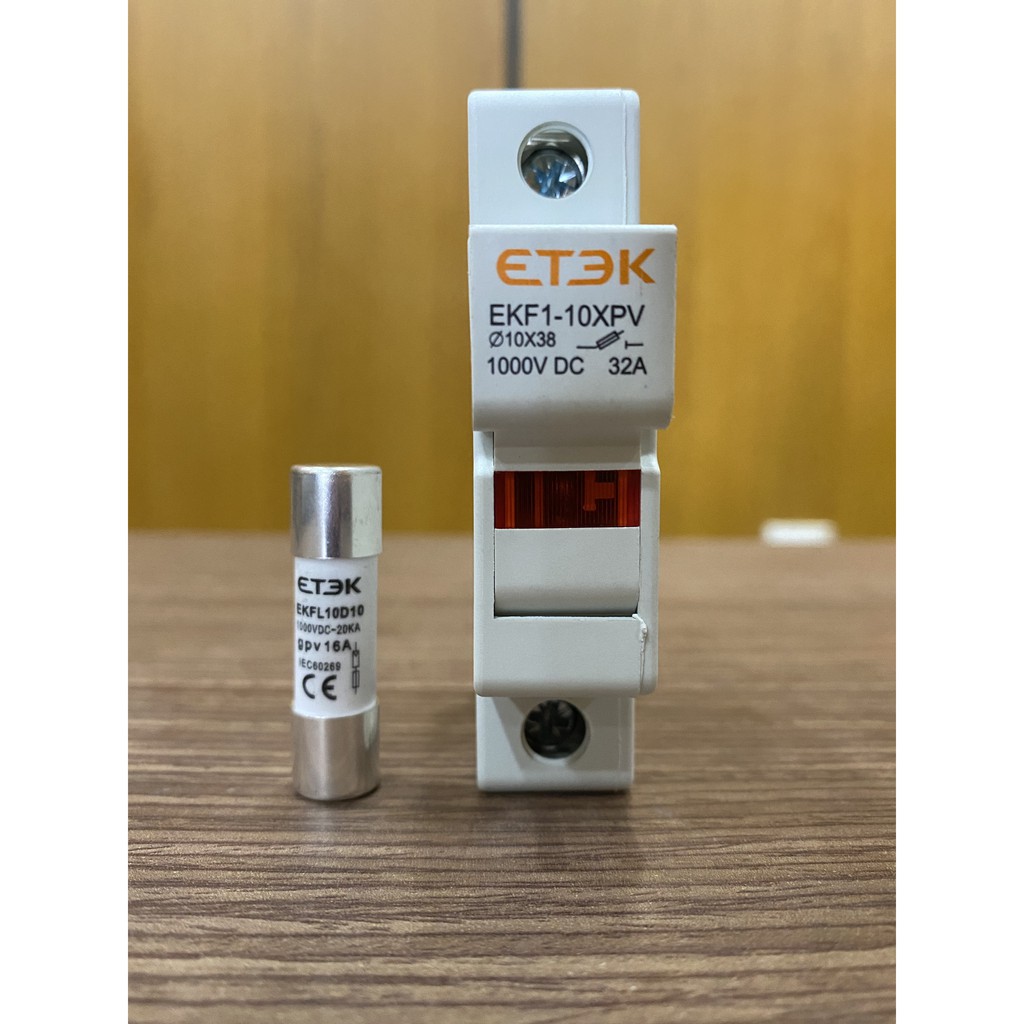 Cầu chì ETEK DC 1000V 16A 32A gắn rail có đèn báo