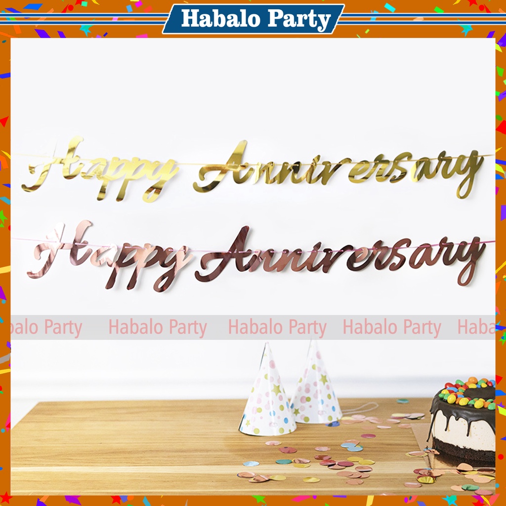 Dây Treo Happy Anniversary Ép Kim Trang Trí Ngày Kỉ Niệm