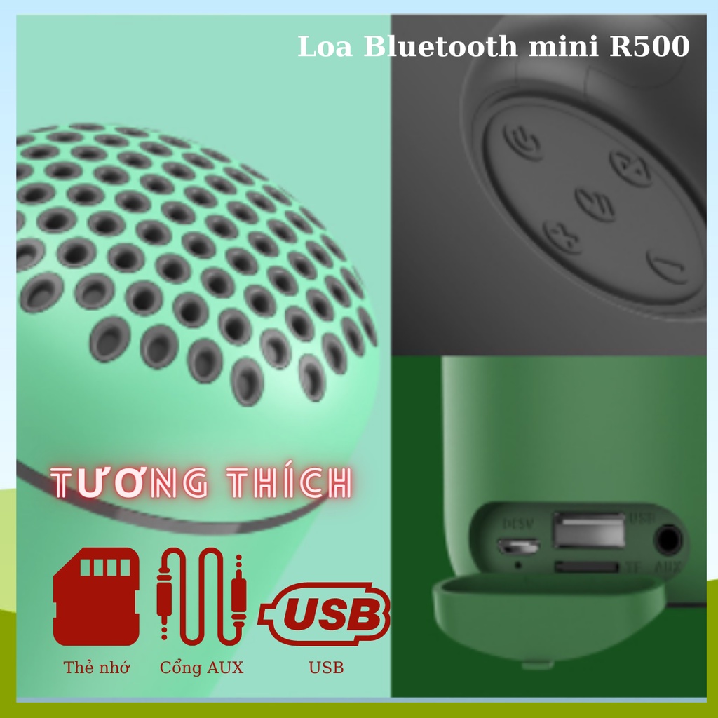 Loa Bluetooth Mini Tueman R500, Loa Mini Không Dây Bluetooth Hỗ Trợ Thẻ Nhớ Usb Cổng Aux Kết Nối Laptop Điện Thoại Pc