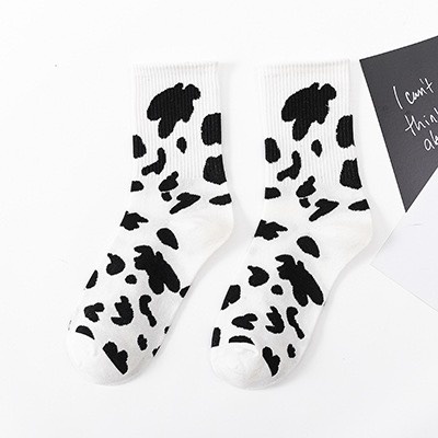 Tất cổ cao, vớ cổ cao nữ họa tiết bò sữa dễ thương vải cotton thời trang Hàn Quốc