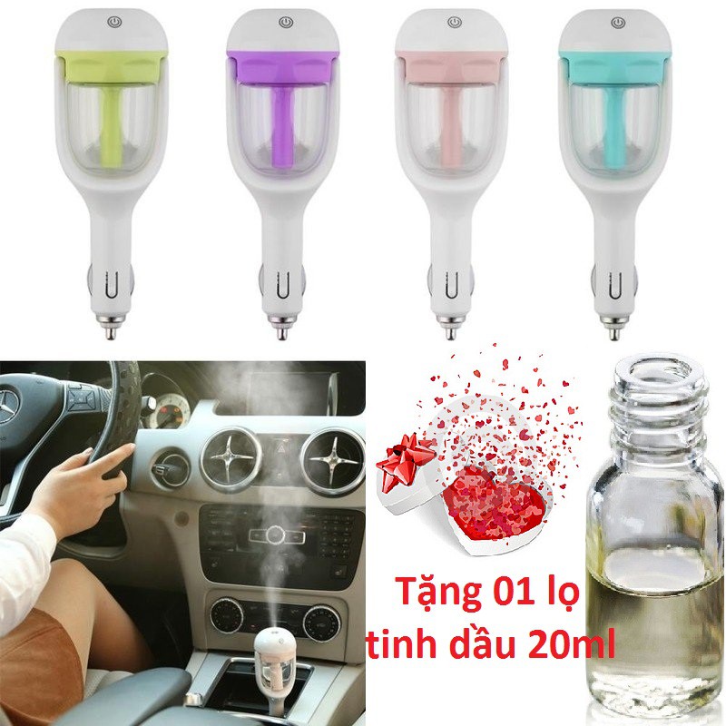 Máy phun sương tạo ẩm , khuếch tán tinh dầu trên xe ô tô + 01 Lọ tinh dầu 20ml